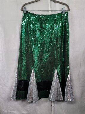 macgraw Green Sequin Midi Skirt with Silver Panel Size 6